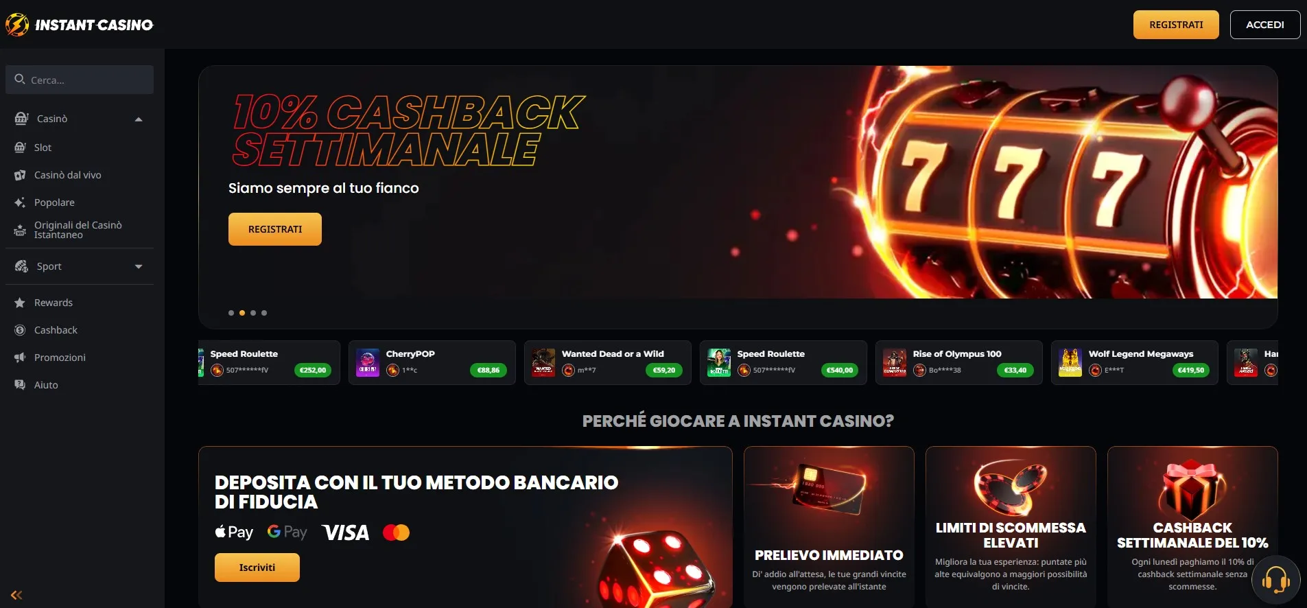 Registrati nei migliori casino non aams italiani